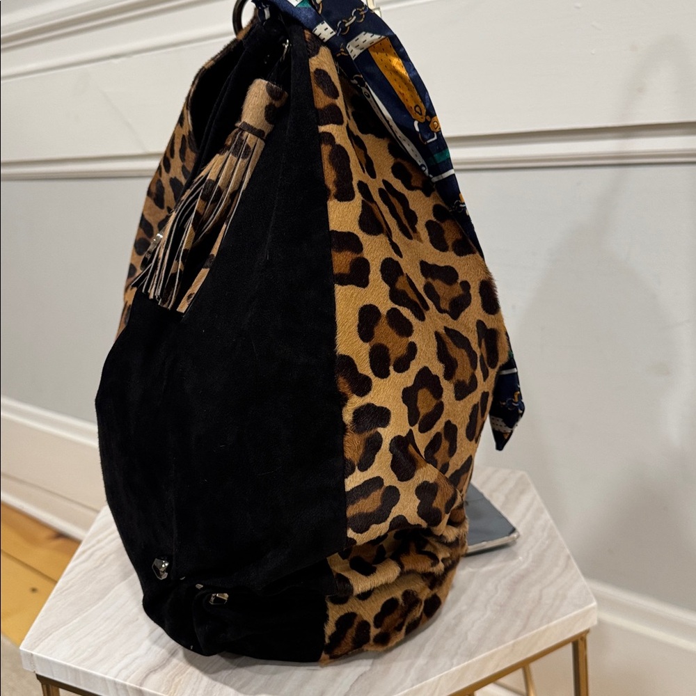 Stuart Weitzman Bag Calf Hair Leopard Print and Black Suede Large Hobo - Picture 7 of 17